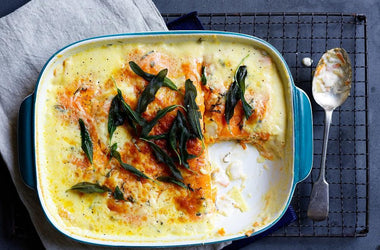 Sweet potato, potato and sage bake