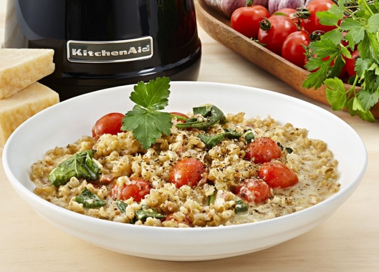 Creamy barley, leek and bacon risotto