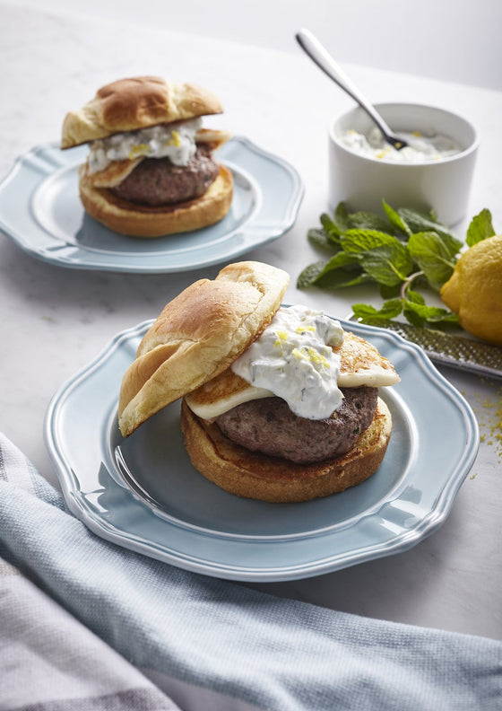 Spiced Lamb Burgers with Halloumi and Cucumber Sauce