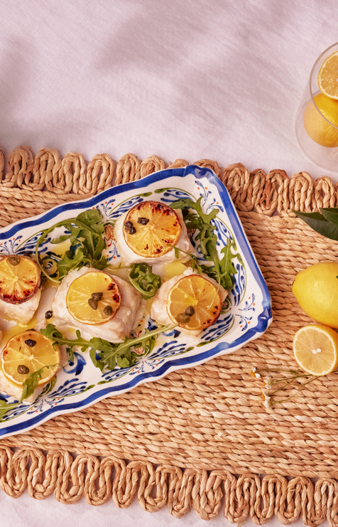 Baked barramundi with lemon and capers