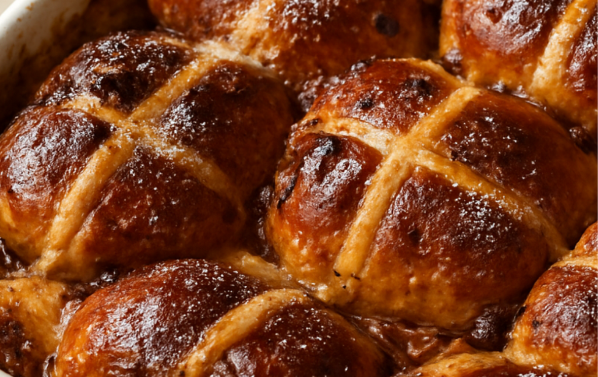 Hot cross bun espresso bread and butter pudding