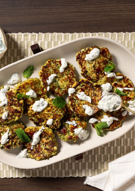 Zucchini Mint Fritters with Yoghurt Dip