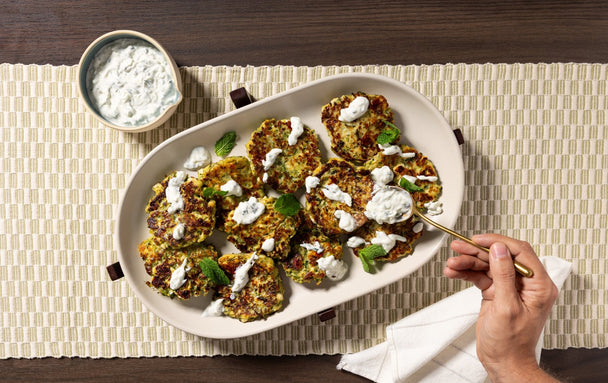 Zucchini Mint Fritters with Yoghurt Dip