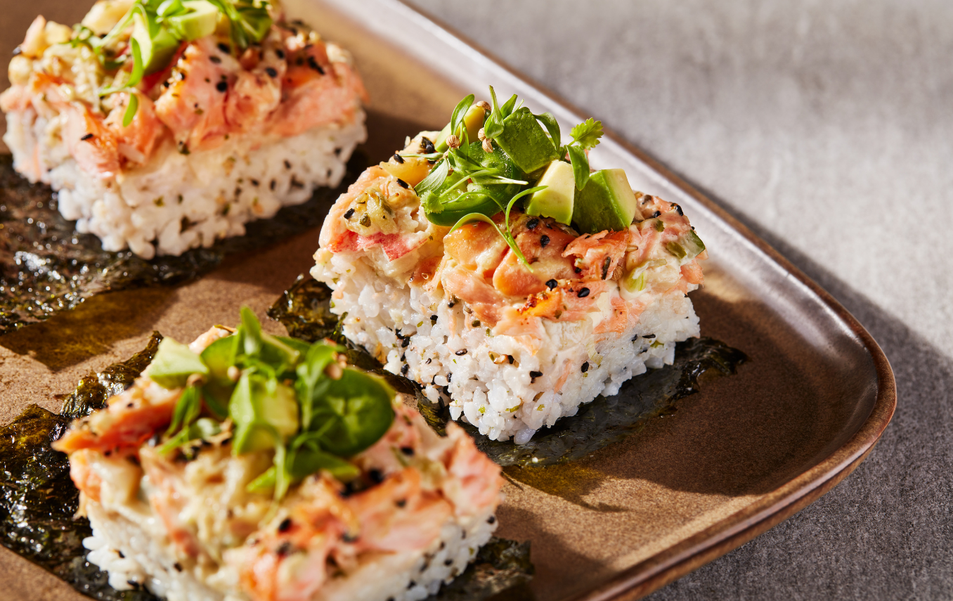 Salmon sushi bake