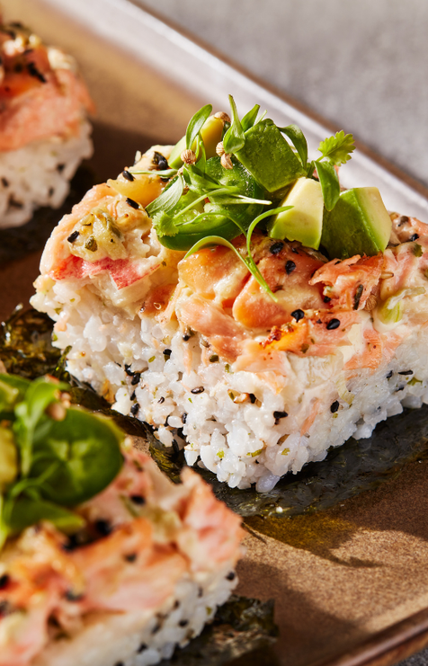 Salmon sushi bake
