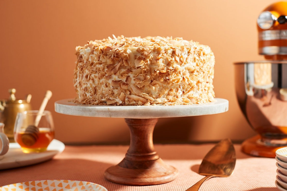 Toasted coconut honey ginger cake