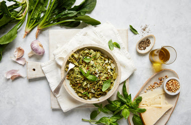 Fettuccine  with spinach pesto and crispy breadcrumbs