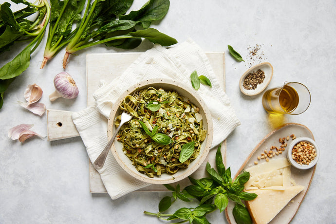 Fettuccine  with spinach pesto and crispy breadcrumbs