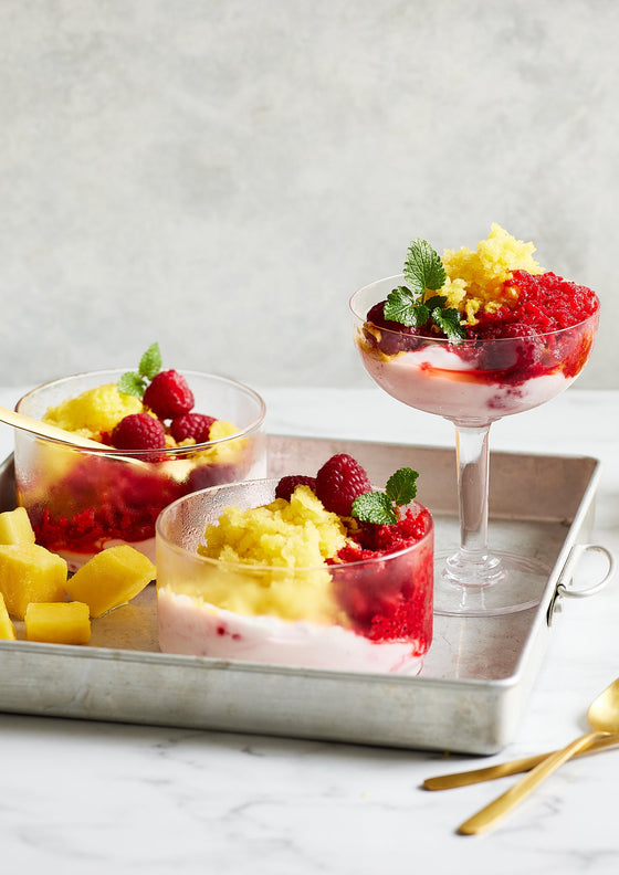 Mango and raspberry granita
