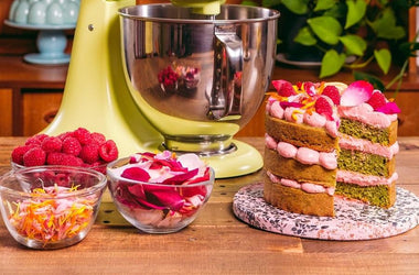 Lemon Matcha Sponge Cake w/ Raspberry Yoghurt Cream Cheese (GF) | Katherine Sabbath