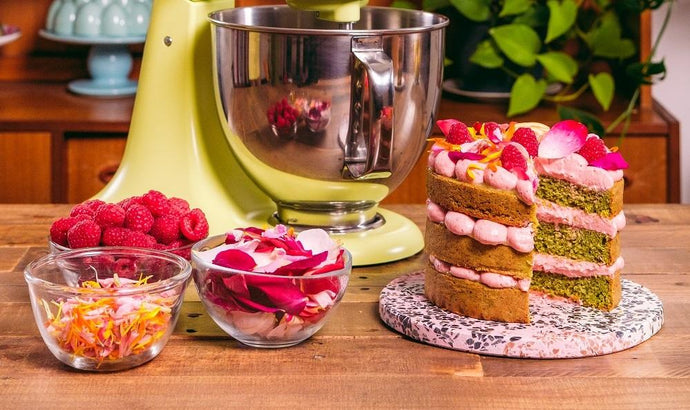 Lemon Matcha Sponge Cake w/ Raspberry Yoghurt Cream Cheese (GF) | Katherine Sabbath