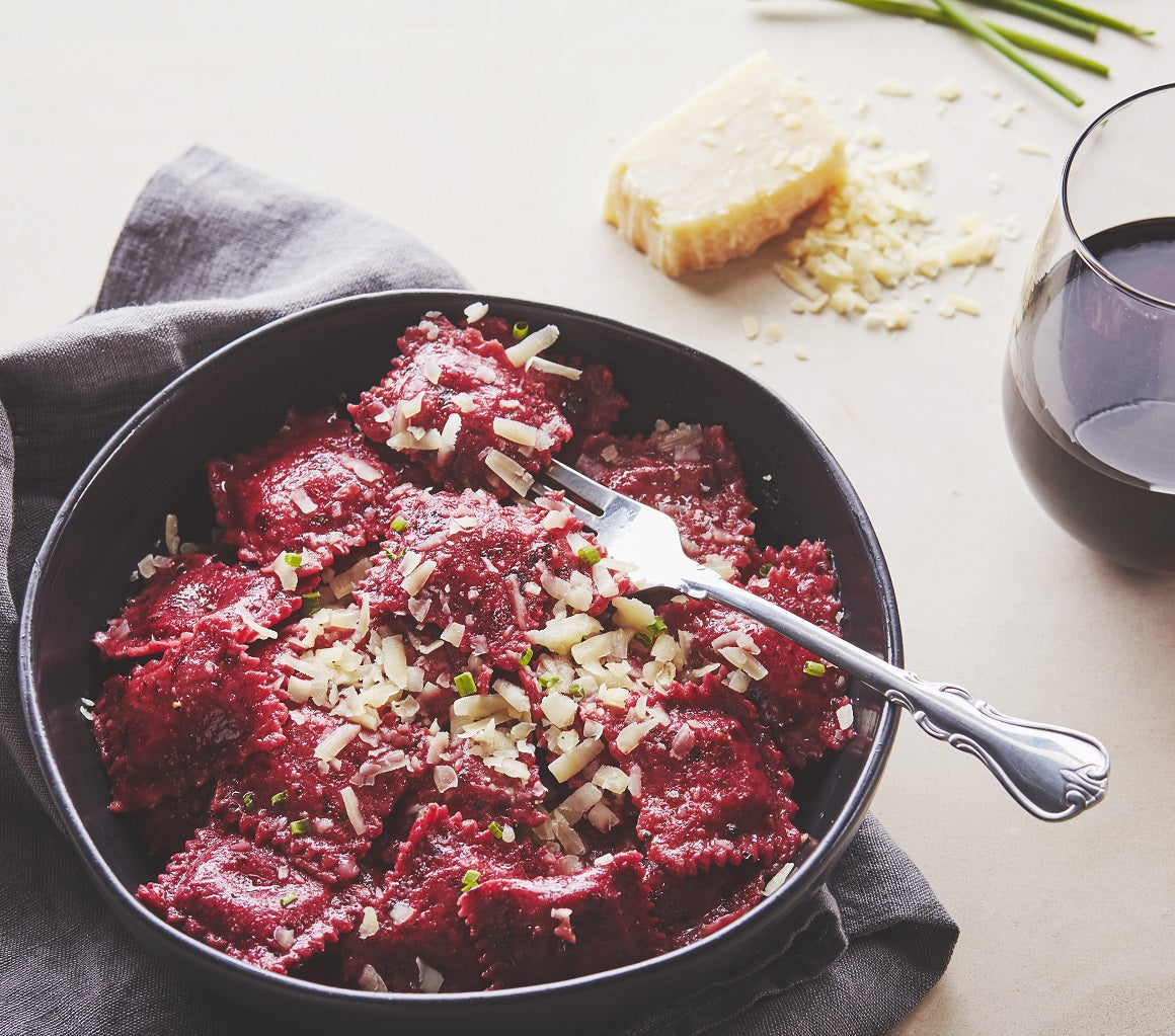 Easy beet ravioli with goat cheese