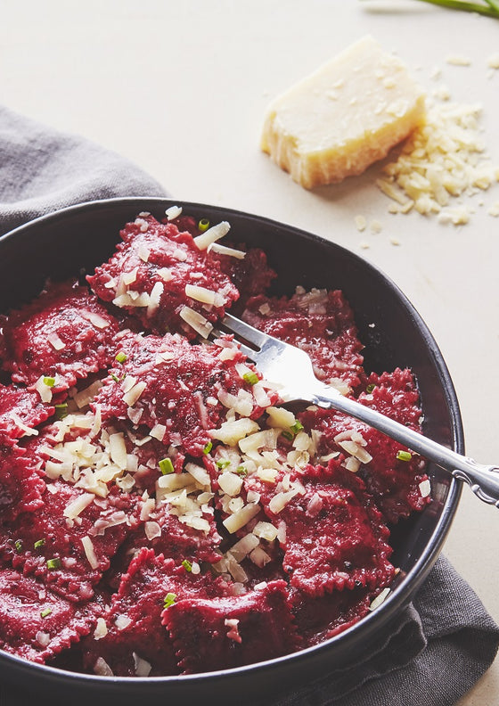 Easy beet ravioli with goat cheese