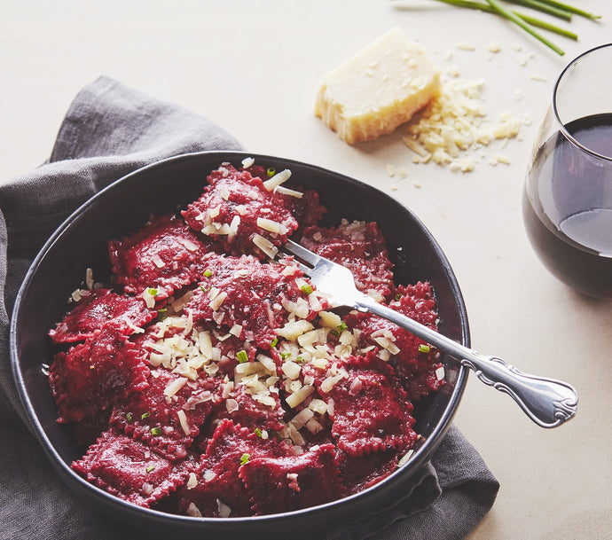 Easy beet ravioli with goat cheese