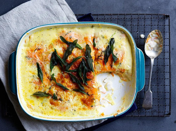 Sweet potato, potato and sage bake