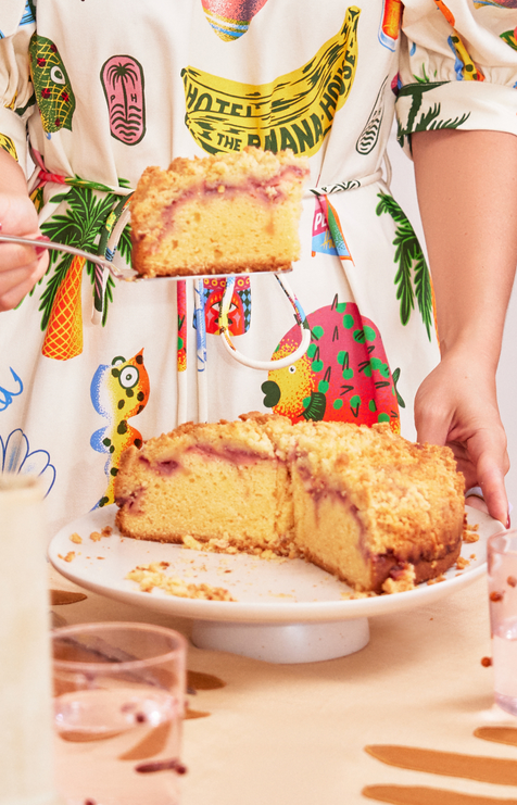 Strawberry custard crumble cake by Katherine Sabbath