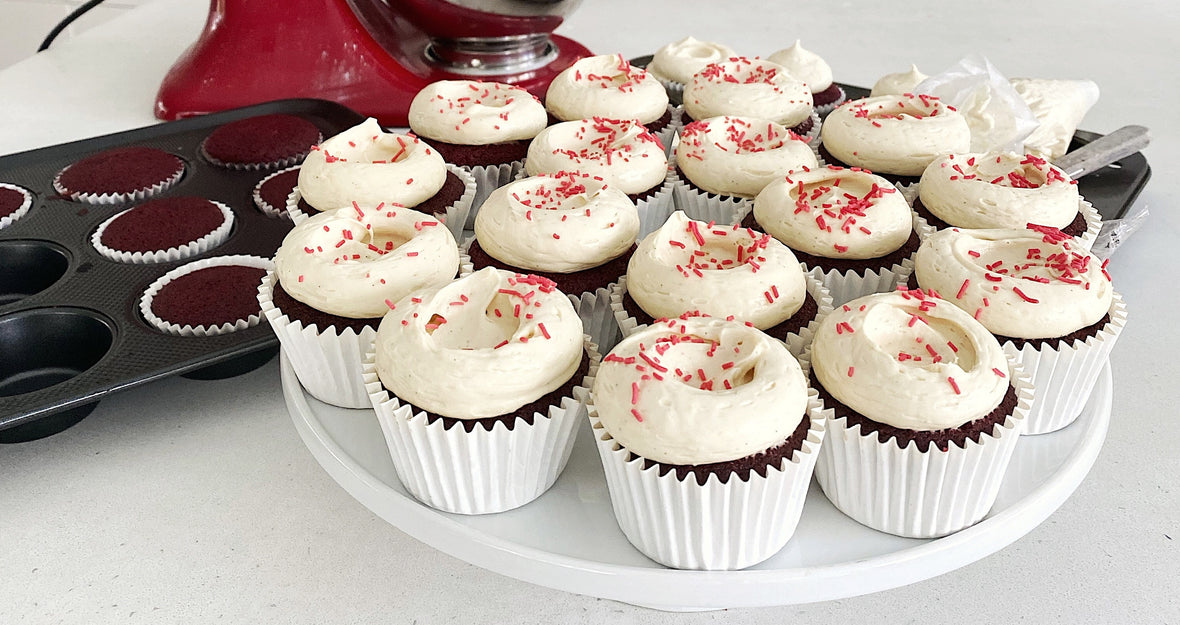 Red velvet cupcakes with cheesecake icing