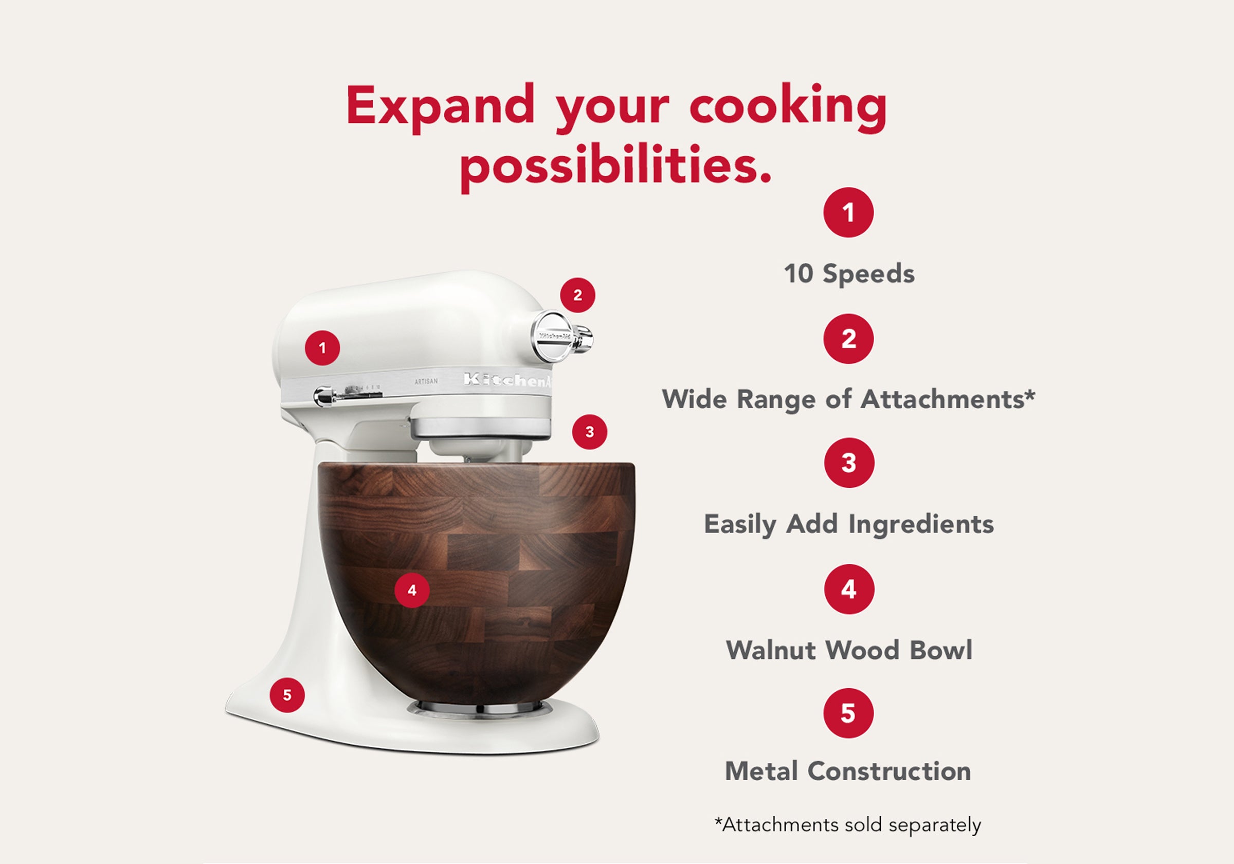 Artisan Tilt-Head Stand Mixer with Walnut Wood Bowl KSM156