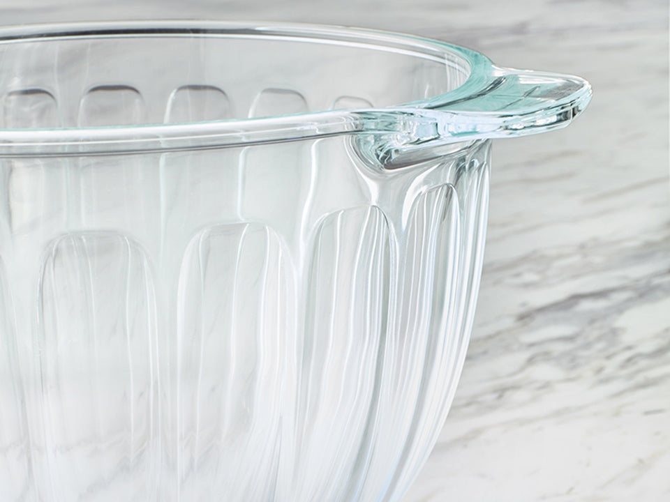 Fluted, hardened glass bowl